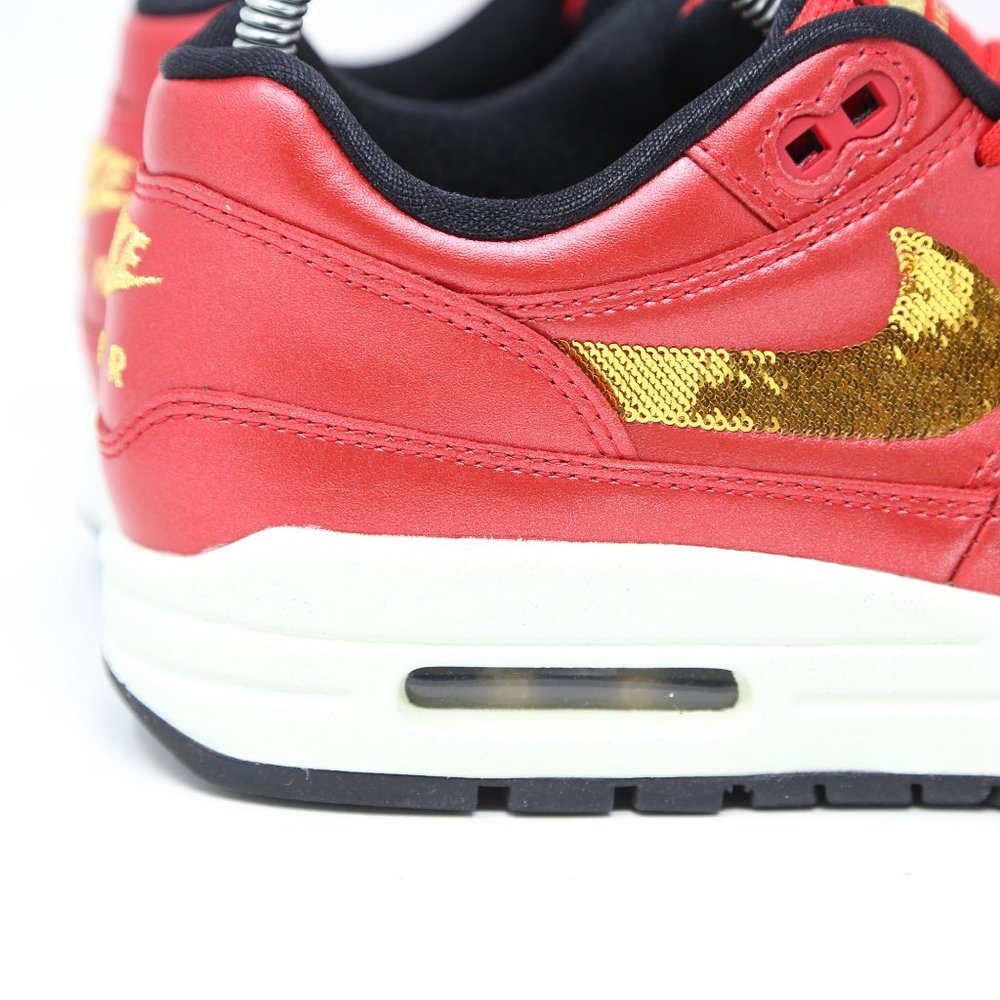 Nike Air Max 1 Womens Red Gold Sequin Leather 95 - Picture 8 of 11